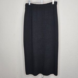 Vintage San Remo Black Knit Midi Pencil Skirt Acrylic Blend Elastic Waist Medium
